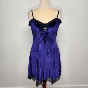 Womens 2XL Purple Velvet Babydoll Slip Dress Lace Trim Whimsigoth Lolita Vamp